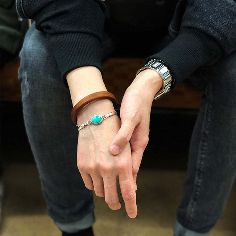 Oriental Buddha 925 Sterling Silver Turquoise Balance Protection Handmade Nepal Bracelet Bangle