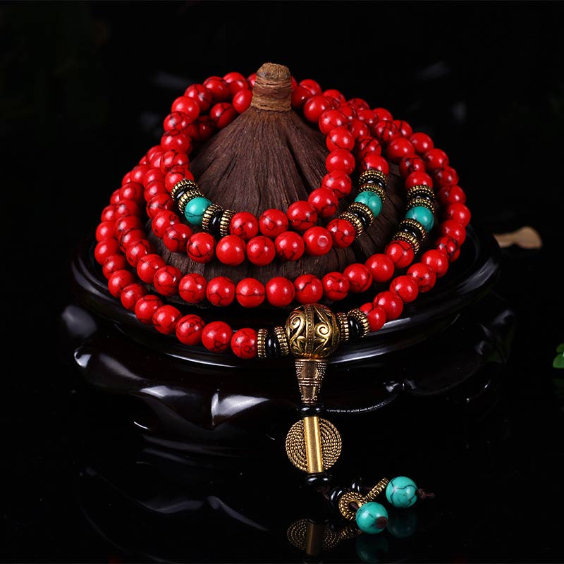 Oriental Buddha Tibetan Mala Red Turquoise Lucky Necklace Bracelet