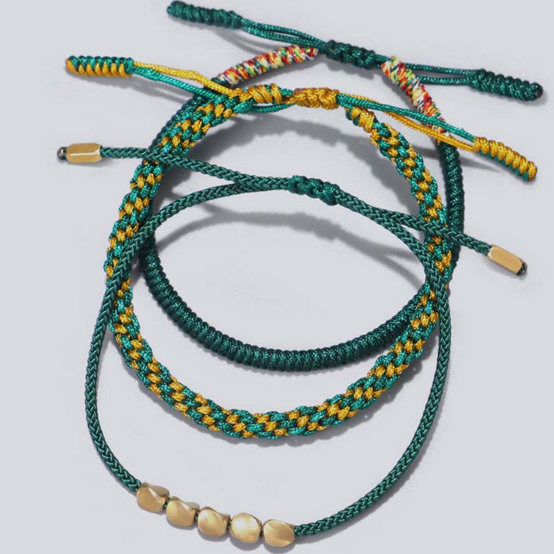 Oriental Buddha 3 PCS Tibetan Copper Beads Healing Protection Luck Bracelet Set
