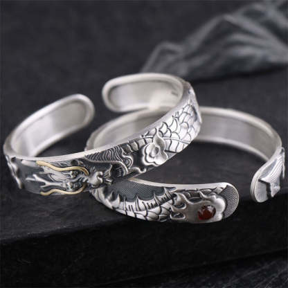 Oriental Buddha 999 Sterling Silver Dragon Strength Protection Bracelet Bangle