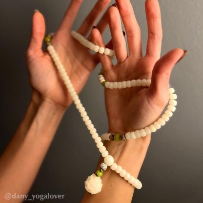 Oriental Buddha White Jade Bodhi Lotus Mala Harmony Necklace Bracelet