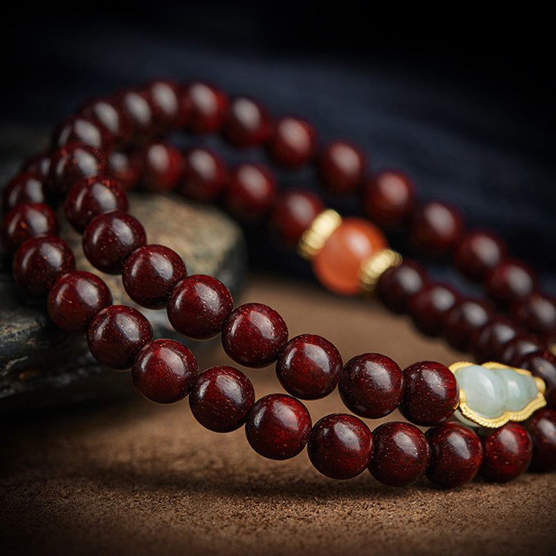 Oriental Buddha Chinese Zodiac Natal Buddha Small Leaf Red Sandalwood Jade Red Agate PiXiu Sooth Bracelet