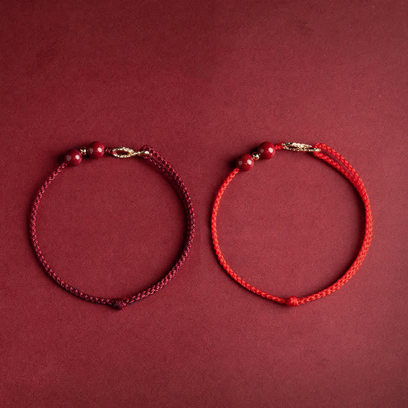 Oriental Buddha Cinnabar Blessing Red String 14K Gold Infinity Symbol Bracelet Anklet