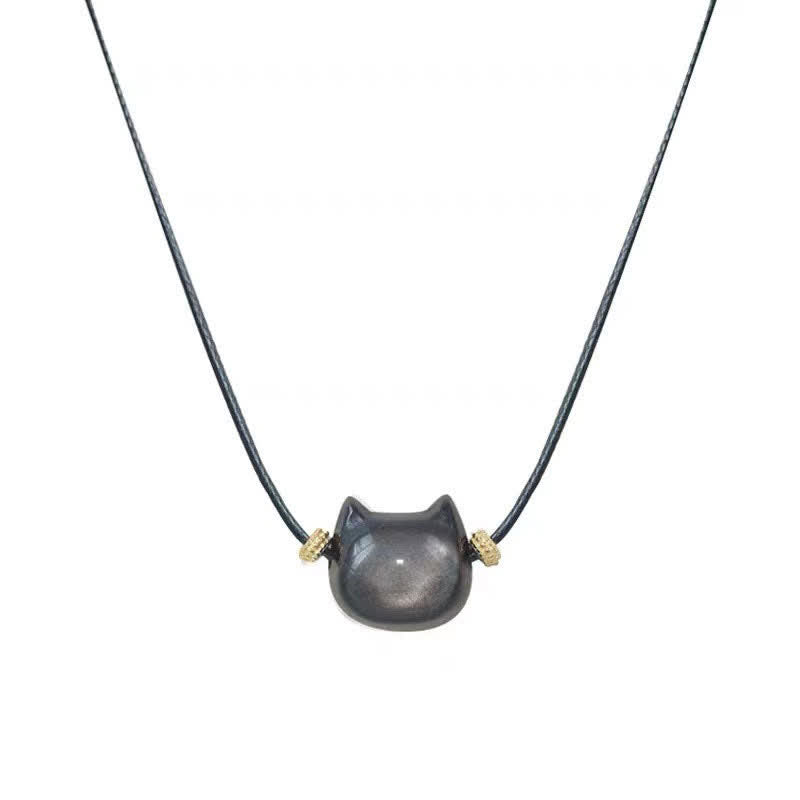 Oriental Buddha Gold Sheen Obsidian Silver Sheen Obsidian Lovely Paw Lucky Cat Protection Bracelet