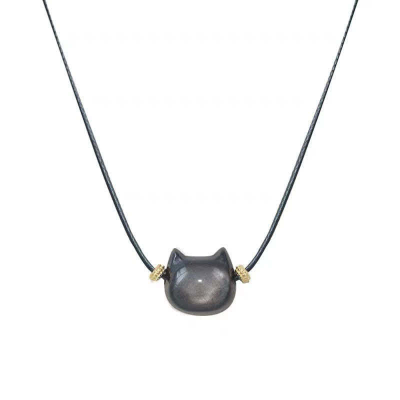 Oriental Buddha Gold Sheen Obsidian Silver Sheen Obsidian Lovely Paw Lucky Cat Protection Bracelet