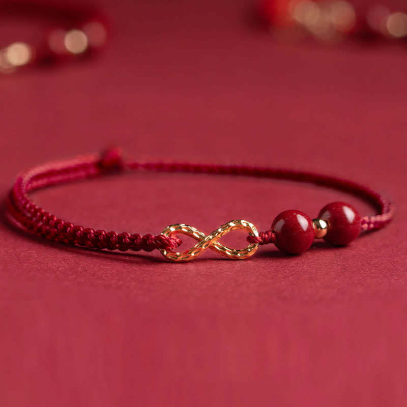 Oriental Buddha Cinnabar Blessing Red String 14K Gold Infinity Symbol Bracelet Anklet