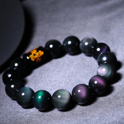 Oriental Buddha Natural Rainbow Obsidian Positive Transformation Bracelet