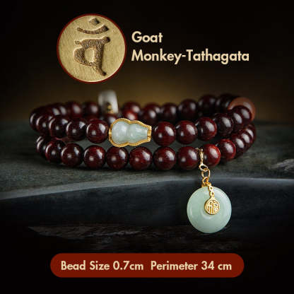 Oriental Buddha Chinese Zodiac Natal Buddha Small Leaf Red Sandalwood Jade Red Agate PiXiu Sooth Bracelet