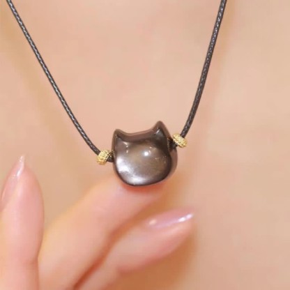 Oriental Buddha Gold Sheen Obsidian Silver Sheen Obsidian Lovely Paw Lucky Cat Protection Bracelet