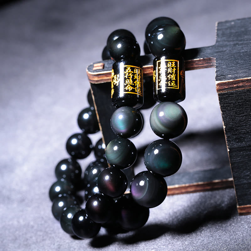 Oriental Buddha Natural Rainbow Obsidian Positive Transformation Bracelet
