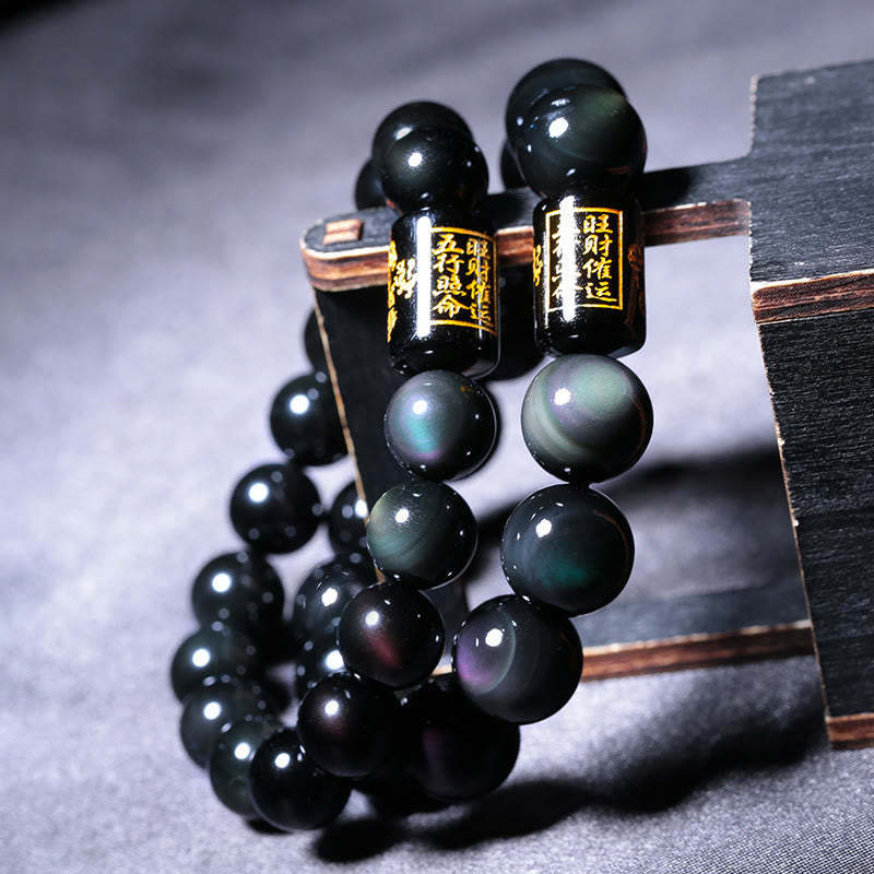 Oriental Buddha Natural Rainbow Obsidian Positive Transformation Bracelet