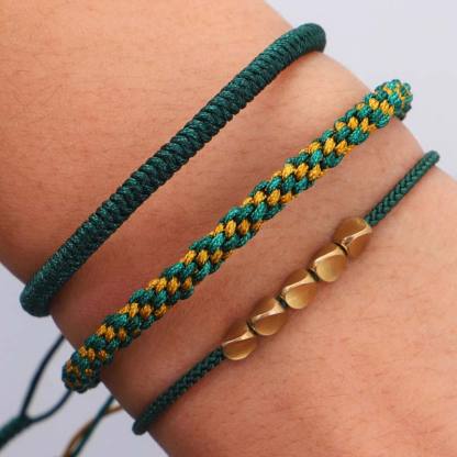 Oriental Buddha 3 PCS Tibetan Copper Beads Healing Protection Luck Bracelet Set