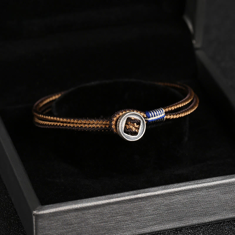 Oriental Buddha  925 Sterling Silver Handmade Button Protection Weave String Bracelet