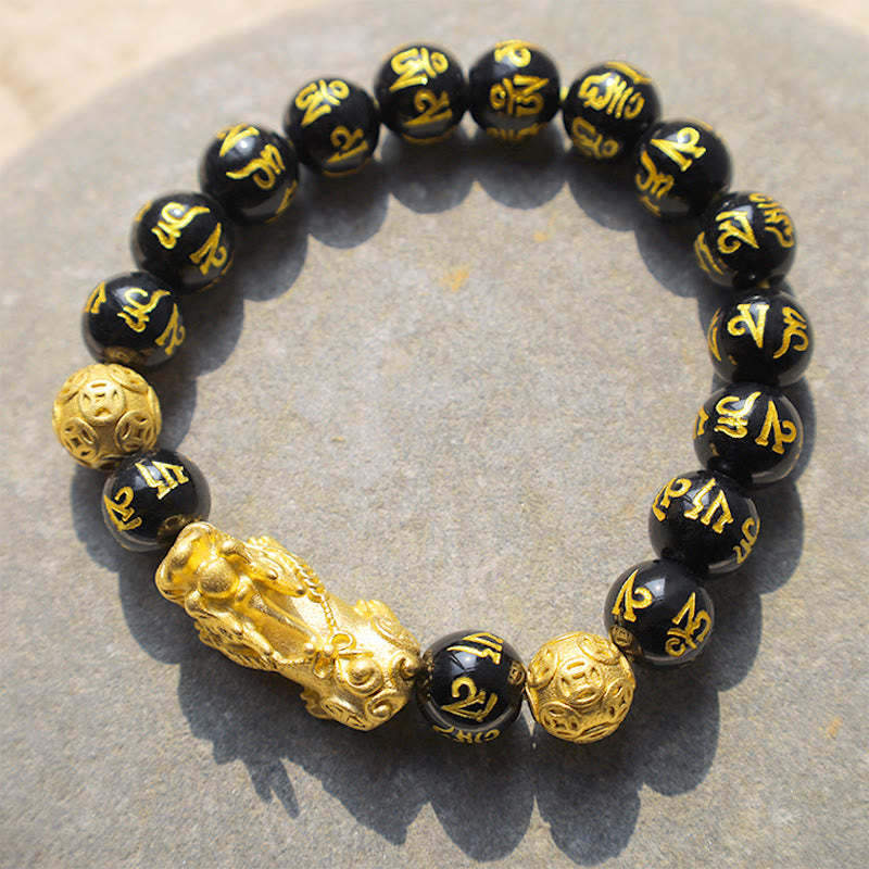 Oriental Buddha FengShui PiXiu Obsidian Wealth Bracelet