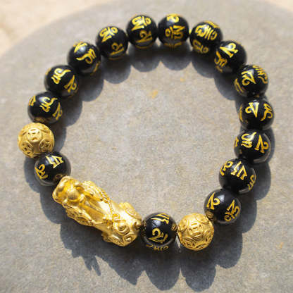 Oriental Buddha FengShui PiXiu Obsidian Wealth Bracelet