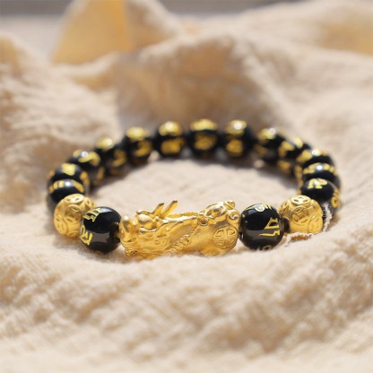 Oriental Buddha FengShui PiXiu Obsidian Wealth Bracelet