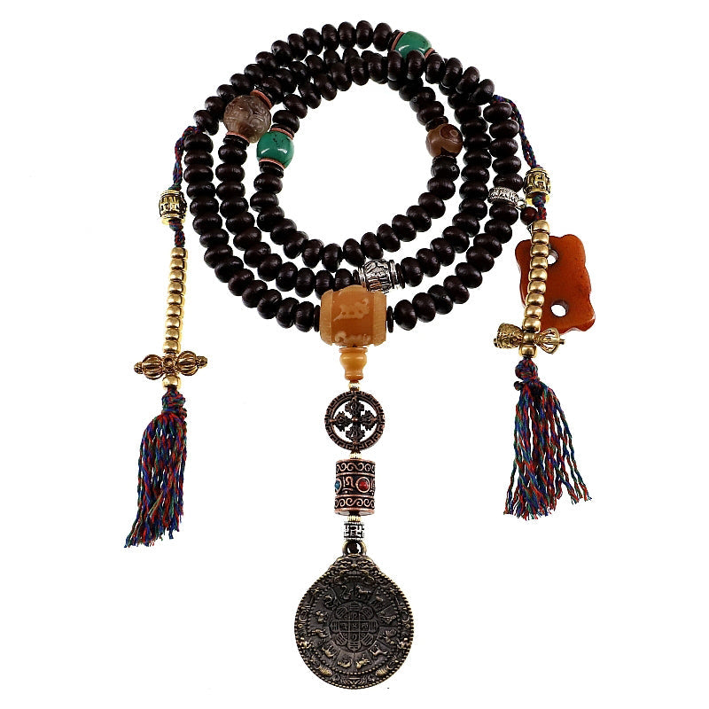 Oriental Buddha Tibet 108 Mala Beads Purple Bodhi Seed Bagua Vajra Auspiciousness Bracelet