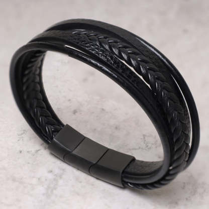 Oriental Buddha Natural Lava Rock Black Onyx Bead Leather Bracelet