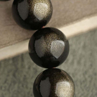 Oriental Buddha Gold Sheen Obsidian Silver Sheen Obsidian Lovely Paw Lucky Cat Protection Bracelet