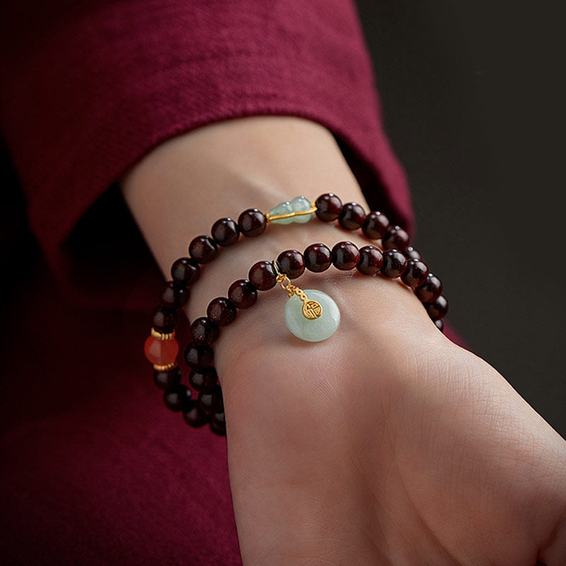 Oriental Buddha Chinese Zodiac Natal Buddha Small Leaf Red Sandalwood Jade Red Agate PiXiu Sooth Bracelet