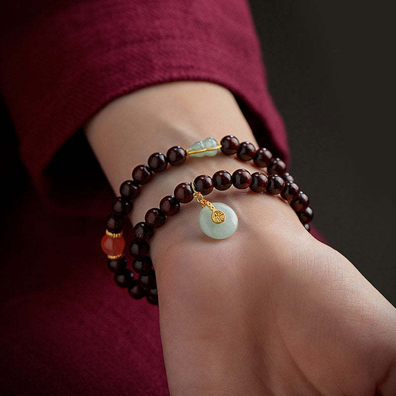 Oriental Buddha Chinese Zodiac Natal Buddha Small Leaf Red Sandalwood Jade Red Agate PiXiu Sooth Bracelet