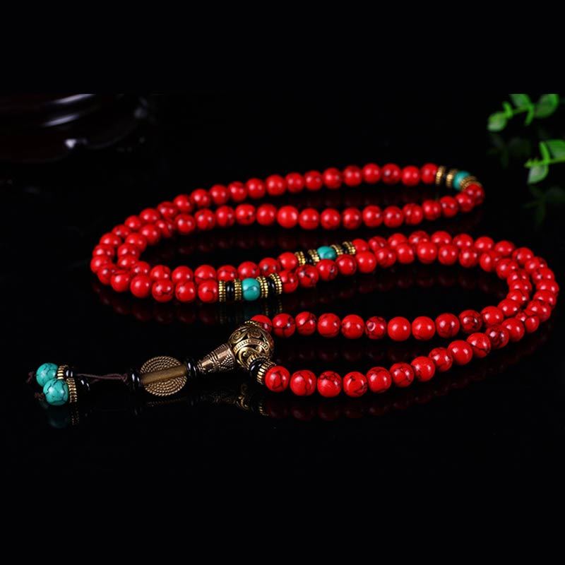 Oriental Buddha Tibetan Mala Red Turquoise Lucky Necklace Bracelet