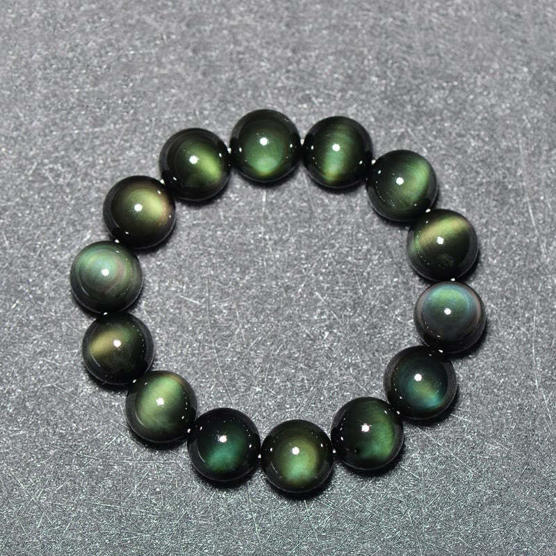 Oriental Buddha Natural Green Eye Obsidian Wealth Bracelet