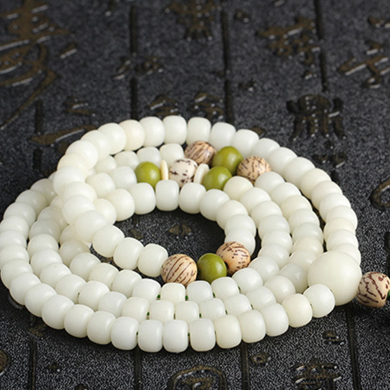 Oriental Buddha White Jade Bodhi Lotus Mala Harmony Necklace Bracelet