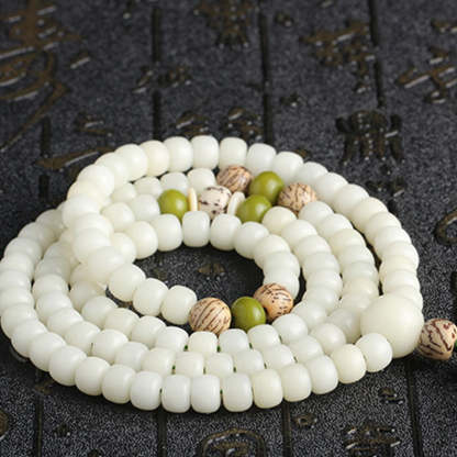 Oriental Buddha White Jade Bodhi Lotus Mala Harmony Necklace Bracelet