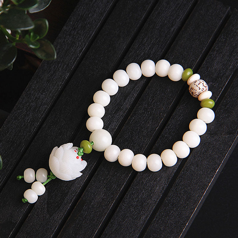 Oriental Buddha Lotus Natural White Bodhi Seed Luck Bracelet
