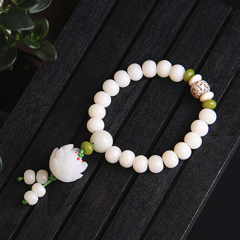 Oriental Buddha Lotus Natural White Bodhi Seed Luck Bracelet