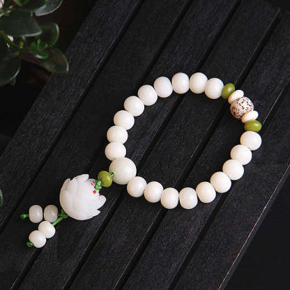Oriental Buddha Lotus Natural White Bodhi Seed Luck Bracelet