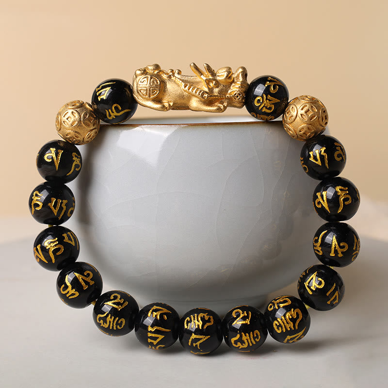 Oriental Buddha FengShui PiXiu Obsidian Wealth Bracelet