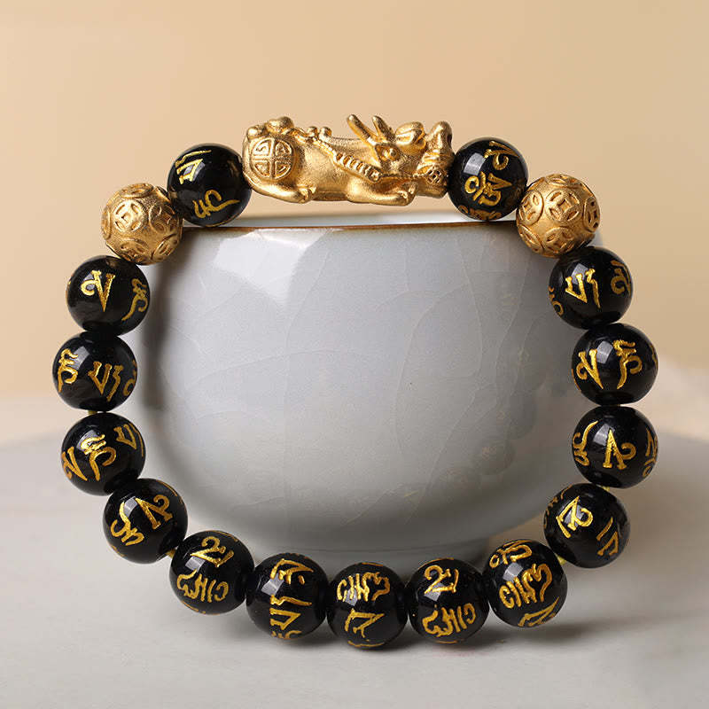 Oriental Buddha FengShui PiXiu Obsidian Wealth Bracelet