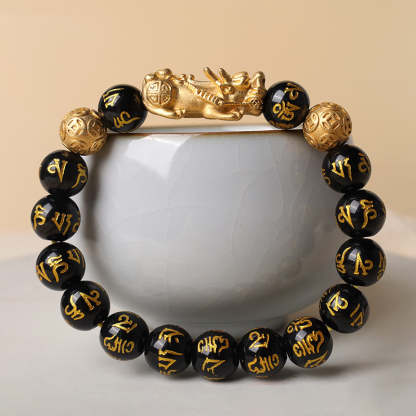 Oriental Buddha FengShui PiXiu Obsidian Wealth Bracelet