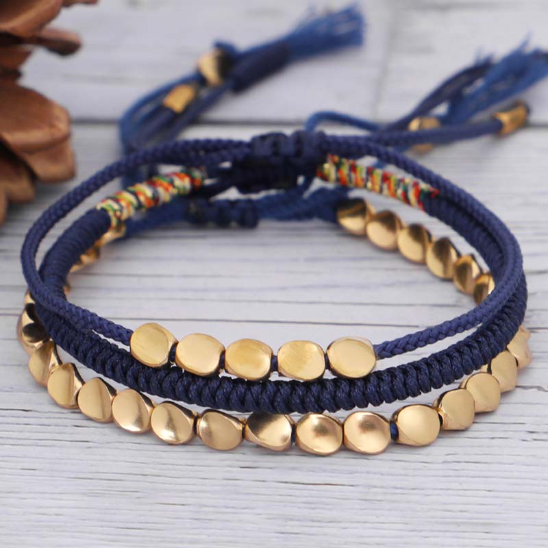Oriental Buddha 3 PCS Tibetan Copper Beads Healing Protection Luck Bracelet Set