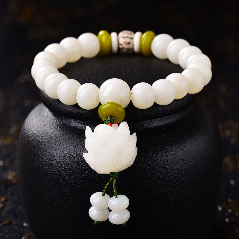 Oriental Buddha Lotus Natural White Bodhi Seed Luck Bracelet