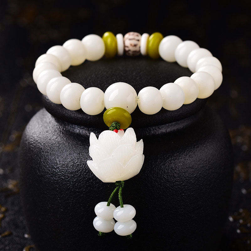 Oriental Buddha Lotus Natural White Bodhi Seed Luck Bracelet