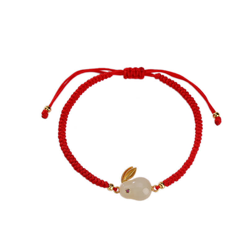 Oriental Buddha 925 Sterling Silver Year of the Rabbit Hetian White Jade Luck Red String Protection Bracelet