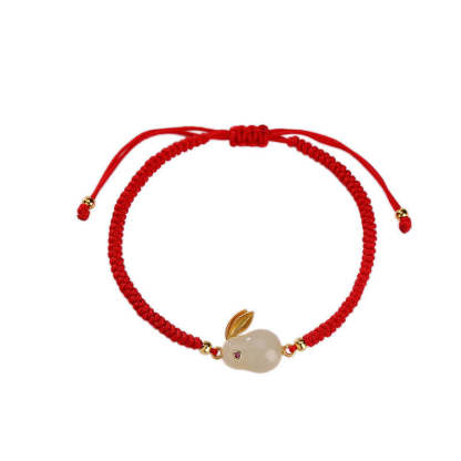 Oriental Buddha 925 Sterling Silver Year of the Rabbit Hetian White Jade Luck Red String Protection Bracelet