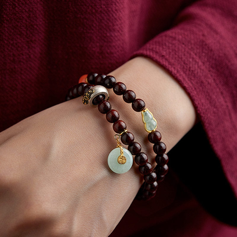 Oriental Buddha Chinese Zodiac Natal Buddha Small Leaf Red Sandalwood Jade Red Agate PiXiu Sooth Bracelet