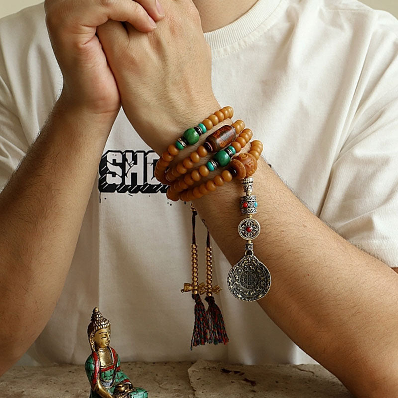 Oriental Buddha Tibet 108 Mala Beads Bodhi Seed Bagua Vajra Wealth Bracelet