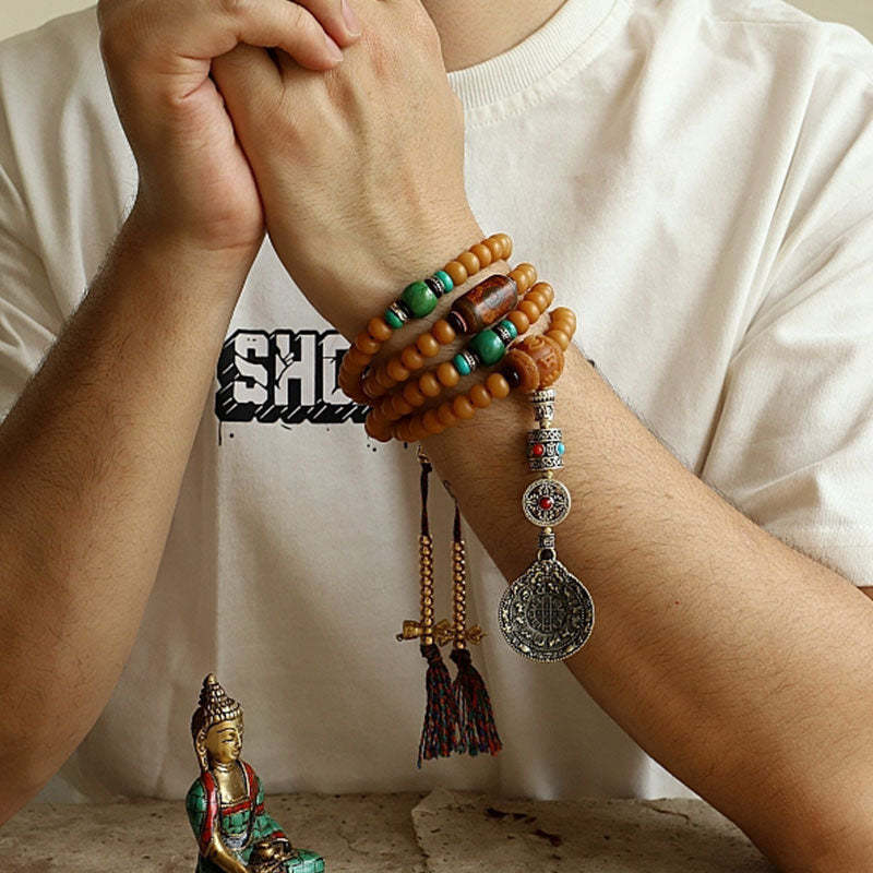 Oriental Buddha Tibet 108 Mala Beads Bodhi Seed Bagua Vajra Wealth Bracelet