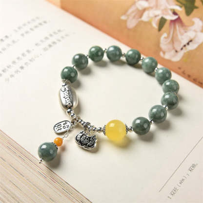 Oriental Buddha 925 Sterling Silver Cyan Jade Amber Success Bracelet