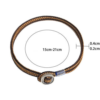 Oriental Buddha  925 Sterling Silver Handmade Button Protection Weave String Bracelet