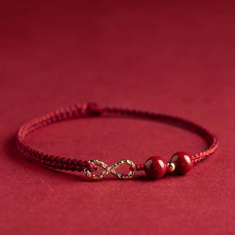 Oriental Buddha Cinnabar Blessing Red String 14K Gold Infinity Symbol Bracelet Anklet