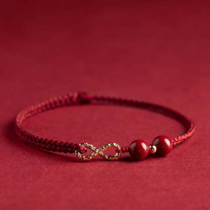 Oriental Buddha Cinnabar Blessing Red String 14K Gold Infinity Symbol Bracelet Anklet