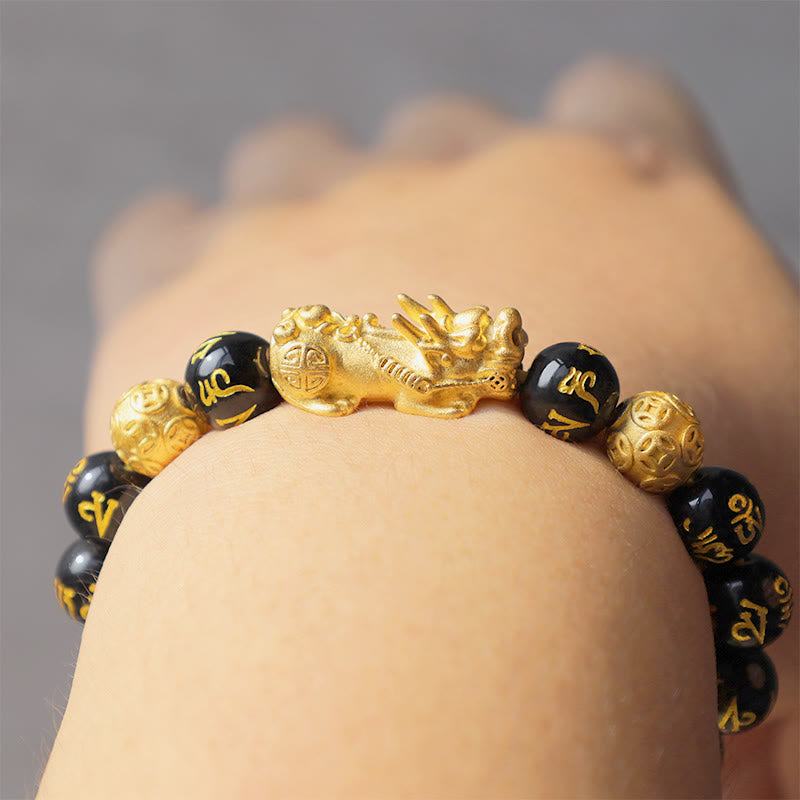 Oriental Buddha FengShui PiXiu Obsidian Wealth Bracelet