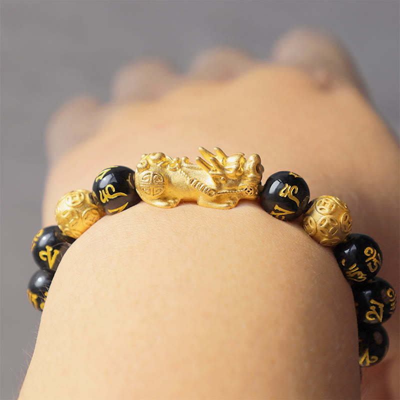 Oriental Buddha FengShui PiXiu Obsidian Wealth Bracelet