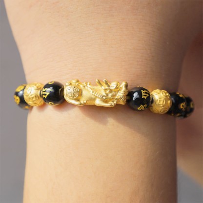 Oriental Buddha FengShui PiXiu Obsidian Wealth Bracelet
